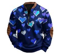 Sweat à capuche imprimé pour la Saint-Valentin 2026 avec demi-fermeture éclair - Haut décontracté à manches longues et col rond pour la course à pied, la gym, l'entraînement, bleu, XL