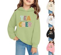 Sweat à capuche imprimé professeur pour garçons et filles, premier jour d'école, pull pour la rentrée scolaire, sweat-shirt preppy à manches longues, hauts de sport décontractés (rose, 4 à 5 ans)
