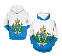 【Sweat À Capuche】 Imprimé Saint-Marin Drapeau Veste De Sport Coupe-Vent Coupe Large Vêtement Maison Grandes Poches Chaud Manches Élastiques Unisexe Sport Décontracté Pratique Polyvalent