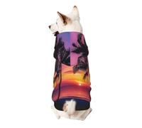 Sweat à capuche imprimé silhouette de palmier au coucher du soleil pour chiot, doux, confortable et respirant pour animaux de compagnie, vêtements mignons pour chiens, chats et petits animaux de