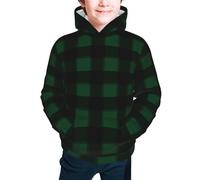 Sweat à capuche imprimé tie-dye bleu marine pour garçons et filles avec impression 3D fantaisie coloré cool pour enfants taille 7-18 ans, Plaid Buffalo noir et vert 14, 14-16 ans