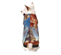 Sweat à capuche imprimé tour de Paris avec feuilles pour chiot, doux, confortable et respirant pour animal de compagnie, vêtements mignons pour chiens, chats et petits animaux de compagnie, taille XS