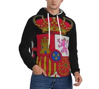 Sweat À Capuche Imprimée Royaume D'Espagne Blason National Homme Pull Sweat Veste Décontractée Sport Patriotique Polaire Chaude Coupe-Vent Confortable Ample Toutes Saisons