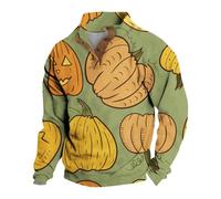 Sweat à capuche Jack O Lantern pour homme avec fermeture éclair 1/4 pour homme - Pull à manches longues avec coudières - Pull d'hiver épais - Pull ample à col montant, Vert, XXL