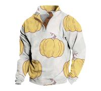 Sweat à capuche Jack O Lantern pour homme avec fermeture éclair 1/4 pour homme - Pull à manches longues avec coudières - Pull d'hiver épais - Pull ample à col montant, doré, XL