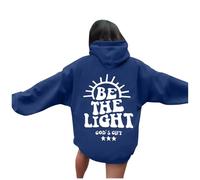 Sweat à capuche Jesus Be The Light pour femme - Lettre d'automne - Col rond chrétien - Avec capuche - Mode religieuse - Cool athlétique - Graphique - Vintage - Jésus sauve Dieu - 2025, bleu, XL