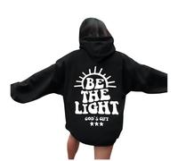 Sweat à capuche Jesus Be The Light pour femme - Lettre d'automne - Col rond chrétien - Avec capuche - Mode religieuse - Cool athlétique - Graphique - Vintage - Jésus sauve Dieu - 2025, bleu clair, XL