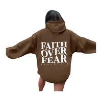 Sweat à capuche Jesus Faith Over Fear Esthétique pour femme Automne Plage Christian avec capuche I Love Jesus Y2K Backwoods Graphic Summer Casual Sweatshirts Gothique Religious God 2025, café, XXL