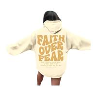 Sweat à capuche Jesus Faith Over Fear pour femme, coupe ample, tendance, gothique, chrétien, avec capuche, haut tendance, décontracté, manches longues, pull à capuche graphique Workou Fall Pray The