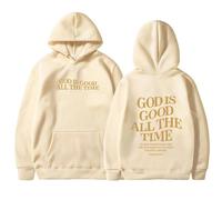 Sweat à capuche Jesus God Is Good All The Time pour femme - Joli pull occidental chrétien décontracté avec inscription « Jesus Saves Workou » - Pull à capuche tendance avec motifs Faith Goth, beige
