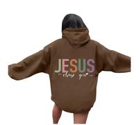 Sweat à capuche Jesus Jesus Chase You pour femme - Décontracté - Chrétien - Automne - Dessin animé - I Love Jésus - Tenues pour adolescents - Ample - Graphique tendance - Religieuse, marron, M