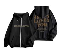 Sweat à capuche Jesus Jesus Loves You pour femme tendance avec cordon de serrage doublé en polaire - Pray The Lord - Joli graphique - Fermeture éclair - Vêtements Backwoods Faith God avec capuche Y2K