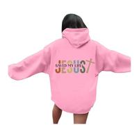 Sweat à capuche Jesus Saved My Life pour femme - Mode chrétienne avec capuche - Pull fin d'automne - Coupe ample - Tendance - Décontracté - Pull à capuche - Style dessin animé - Personnalisé, rose