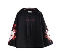 Sweat à capuche Kawaii pour femme avec imprimé renard mignon à manches longues pour l'hiver et l'automne, Noir, taille unique