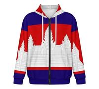 Sweat À Capuche Léger À Manches Longues Et Fermeture Éclair pour Homme Coupe Confortable Imprimé Drapeau du Cambodge Surdimensionné Décontracté Unisexe avec Poche Taille 4XL