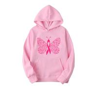 Sweat à capuche léger à manches longues pour femme - Couleur unie - Prévention du cancer du sein, rose, XXL
