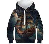Sweat à capuche léger à manches longues pour garçons et filles Motif chien dans l'espace, Pirates dans l'espace, 8-10 Years