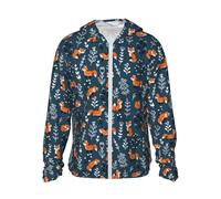 Sweat à capuche léger à manches longues pour homme et femme - Motif renards - Bleu forêt, noir, 3X-Large