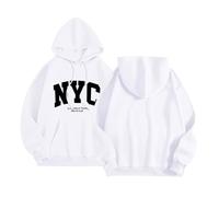 Sweat à capuche léger New York pour femme, coupe ample, coupe ample, doux, coupe ample, motif lettre, pays, pull Workou College 2026 gothique Y2K Western pour femmes, blanc, XXL