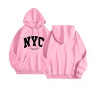 Sweat à capuche léger New York pour femme, coupe ample, coupe ample, doux, coupe ample, motif lettre, pays, pull Workou College 2026 gothique Y2K Western pour femmes, rose, L