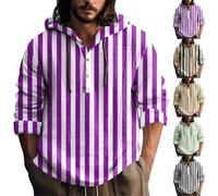 Sweat à capuche léger pour homme à rayures verticales contrastées avec demi-bouton et col 1/4 pour rendez-vous, voyage, décontracté, kaki, L