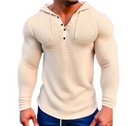 Sweat à capuche léger pour homme - Manches longues - Élégant - Solide - Henley - Confortable - Respirant - Décontracté - Printemps/Automne - Pour l'été - 3XL, beige, XXL