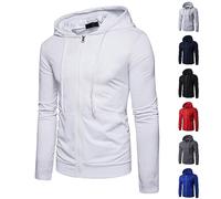 Sweat à capuche léger zippé pour homme avec fermeture éclair classique à manches longues, coupe ajustée, léger, pour sports d'extérieur, vestes à capuche avec cordon de serrage, couleur unie, blanc