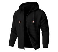 Sweat à capuche léger zippé pour homme | Capuche avec cordon de serrage, fermeture éclair intégrale, tissu quadrillé texturé, poignets côtelés
