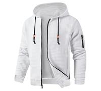 Sweat à capuche léger zippé pour homme | Capuche avec cordon de serrage, fermeture éclair intégrale, tissu quadrillé texturé, poignets côtelés