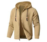 Sweat à capuche léger zippé pour homme | Capuche avec cordon de serrage, fermeture éclair intégrale, tissu quadrillé texturé, poignets côtelés