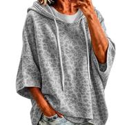 Sweat à capuche léopard pour femme - Oversize - Avec capuche, gris, 3XL