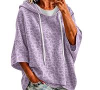 Sweat à capuche léopard pour femme - Oversize - Avec capuche, lilas, 3XL