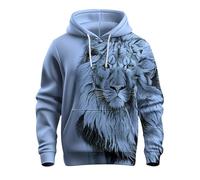 Sweat à capuche Lions 2025 pour homme imprimé 3D à motif bœuf - Sweat à capuche à manches longues pour l'hiver - Chaud - Décontracté - Vacances - Pull de week-end - Pull à capuche tendance, bleu clair