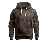 Sweat à capuche Lions 2025 pour homme imprimé 3D à motif bœuf - Sweat à capuche à manches longues pour l'hiver - Chaud - Décontracté - Vacances - Pull de week-end - Pull à capuche tendance, marron