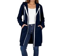 Sweat à capuche long avec fermeture éclair - Veste à capuche pour femme - Élégant - Avec capuche - Veste de survêtement surdimensionnée - Veste chaude de mi-saison - Manteau pour adolescente et fille