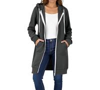Sweat à capuche long avec fermeture éclair - Veste à capuche pour femme - Élégant - Avec capuche - Veste de survêtement surdimensionnée - Veste chaude de mi-saison - Manteau pour adolescente et fille