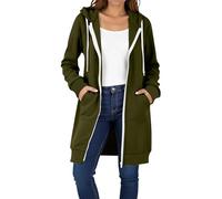 Sweat à capuche long avec fermeture éclair - Veste à capuche pour femme - Élégant - Avec capuche - Veste de survêtement surdimensionnée - Veste chaude de mi-saison - Manteau pour adolescente et fille