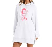 Sweat à capuche long pour femme - Sweat à capuche surdimensionné - Décontracté - Manches longues - Mini robe avec poches - Style sport - Pull long - T-shirt de sport - Sweat à capuche, Blanc., XXL
