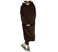 Sweat à capuche long pour femme | Vestes habillées pour femme UK avec fermeture éclair - Pull à capuche d'hiver chaud - Robe longue ample à manches longues - Vêtement de détente décontracté - Couleur