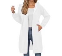 Sweat à Capuche Long Zippé pour Femme Automne et Hiver Manteaux d'automne et d'hiver à la Mode Manteaux Chauds Sweats à Capuche Longs Une Promenade Relaxante (04-A-White, L)