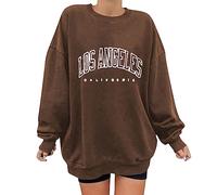 Sweat à capuche Los Angeles à col rond pour femme - Motif de dessin animé - Vintage - Confortable - Coupe ample - Couleur unie - Col rond surdimensionné - Tendance Y2K, marron, S