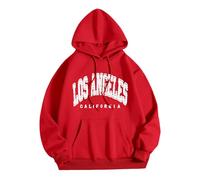Sweat à capuche Los Angeles California College Essential pour femme - Lettre vintage surdimensionnée - Style chauve-souris avec capuche - Tenue pour adolescentes et filles, Rouge, S