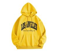 Sweat à capuche Los Angeles California vintage graphique uni avec capuche - Lettre d'automne - Tendance - Collège 2024 Y2K - Esthétique - Pour femme, jaune, M