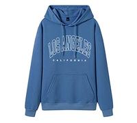 Sweat à capuche Los Angeles uni vintage Los Angeles California pour femme, coupe ample, cordon de serrage avec poche, imprimé lettres, hauts personnalisés avec capuche universitaire, bleu, S