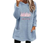 Sweat à capuche Merry Christmas pour femme - Double velours - Automne et hiver - Grand profil - Manches longues - Décontracté - Manches longues - En peluche - Costume de fête pour intérieur et
