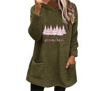 Sweat à capuche Merry Christmas pour femme - Double velours - Automne et hiver - Grand profil - Manches longues - Décontracté - Manches longues - En peluche - Costume de fête pour intérieur et