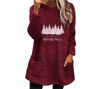 Sweat à capuche Merry Christmas pour femme - Double velours - Automne et hiver - Grand profil - Manches longues - Décontracté - Manches longues - En peluche - Costume de fête pour intérieur et