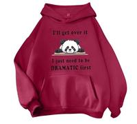 Sweat à capuche mignon imprimé panda pour femme Workou I'Ll Get Over It, I Just Need to Be Dramatic First Preppy avec capuche, vêtements amples, confortable avec motifs d'automne drôles, rose vif, M