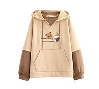 Sweat à capuche mignon pour adolescentes et filles, motif ours Kawaii brodé, faux sweat à capuche 2 pièces en velours, kaki, taille unique
