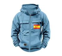 Sweat à capuche militaire pour homme - Fermeture éclair intégrale - Pull de combat - Avec cordon de serrage - Coupe-vent - Pour l'hiver - Chaud - Imprimé drapeau espagnol - Sweatshirts unis, bleu, L